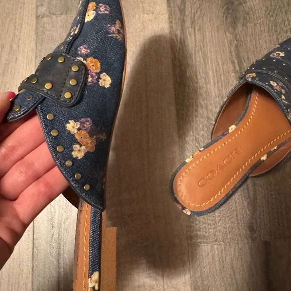 Coach Women's Studded Floral Denim Clogs - Picture 6 of 11